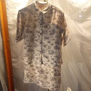 Vintage 1960's Handmade Skirt Set- Light Gray Toile